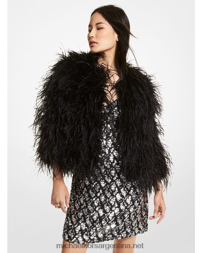 mujer negro chamarra bolero de plumas Michael Kors T46HB0329