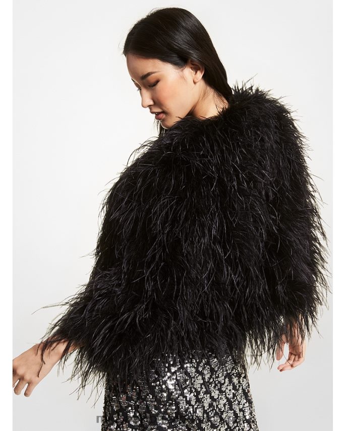 mujer negro chamarra bolero de plumas Michael Kors T46HB0329