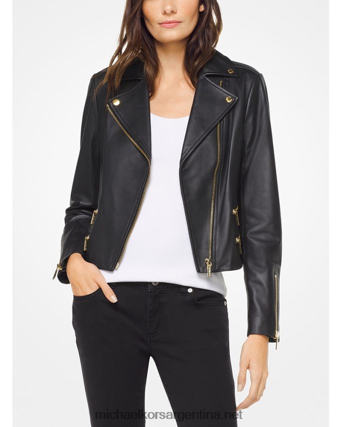 mujer negro chaqueta de motorista de cuero Michael Kors T46HB0343