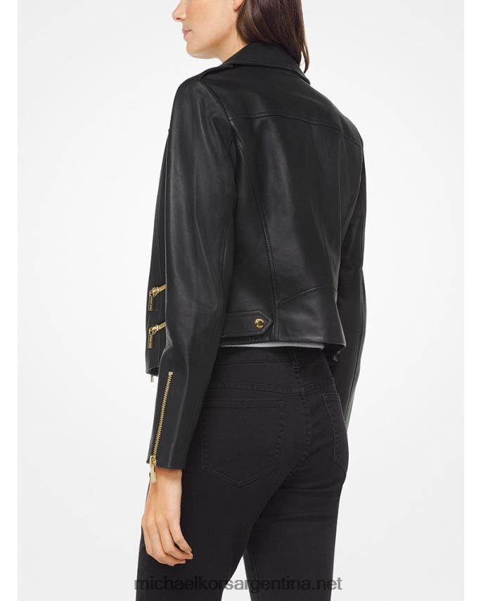 mujer negro chaqueta de motorista de cuero Michael Kors T46HB0343