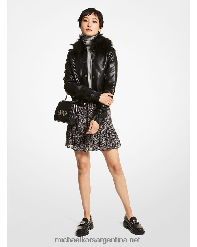 mujer negro chaqueta de vuelo de piel sintética Michael Kors T46HB0298