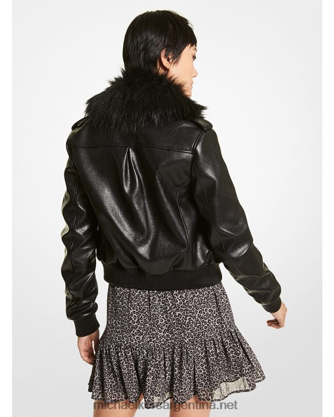 mujer negro chaqueta de vuelo de piel sintética Michael Kors T46HB0298