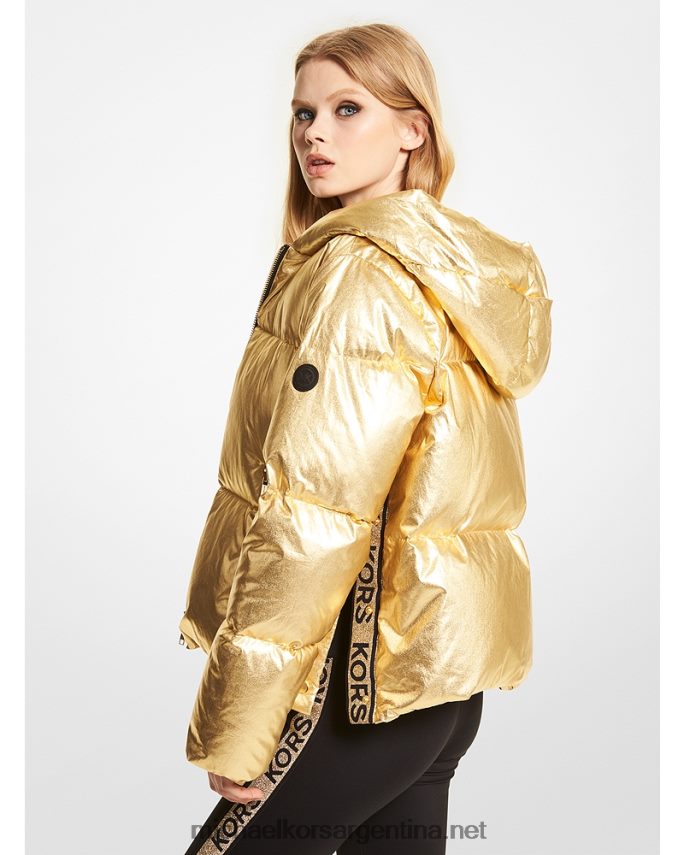 mujer oro chamarra acolchada con cinta del logo cire metalizado Michael Kors T46HB0315