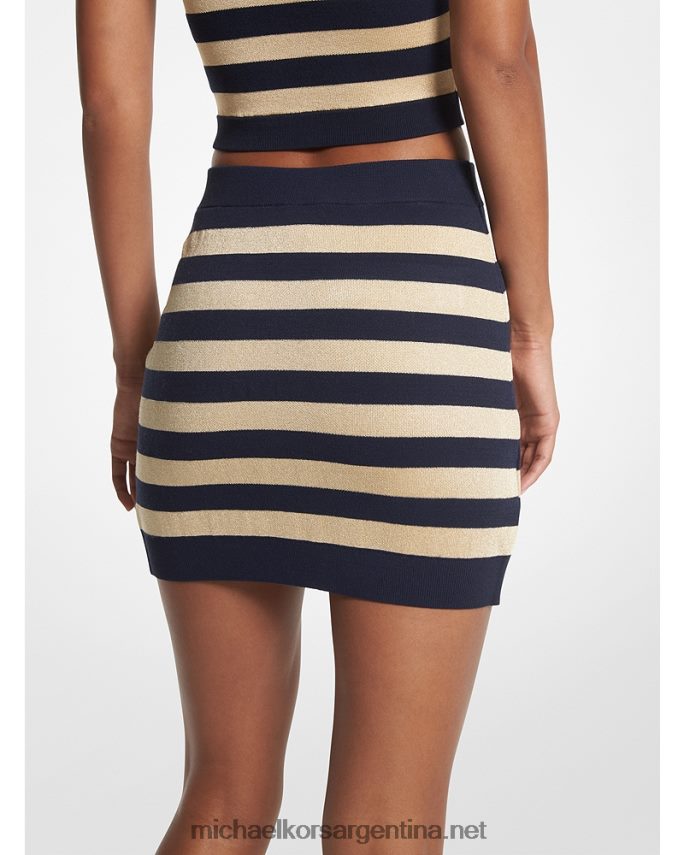 mujer azul medianoche minifalda tejida a rayas metalizadas Michael Kors T46HB0579