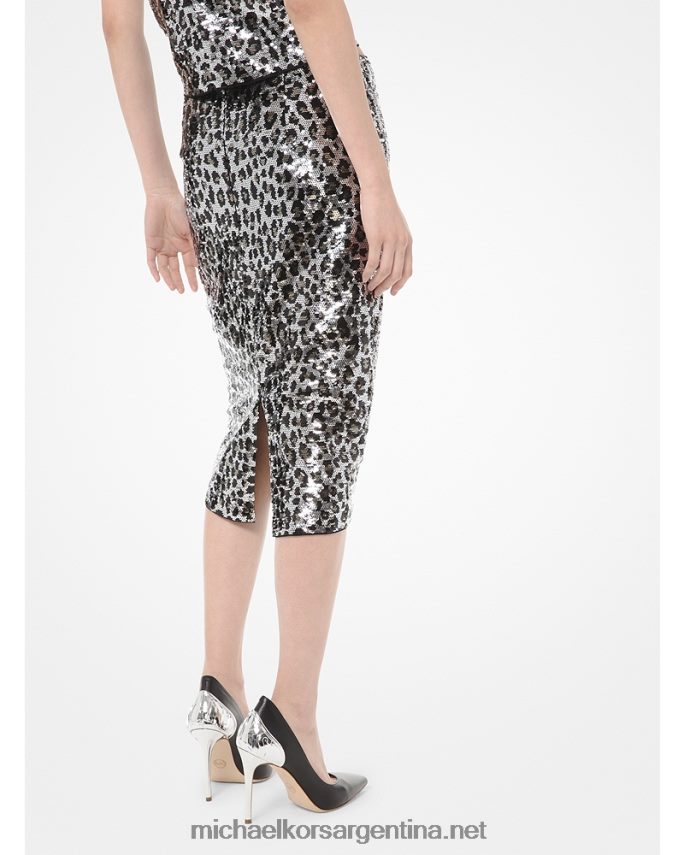 mujer bronce de cañón falda lápiz con motivo de leopardo y lentejuelas Michael Kors T46HB0621