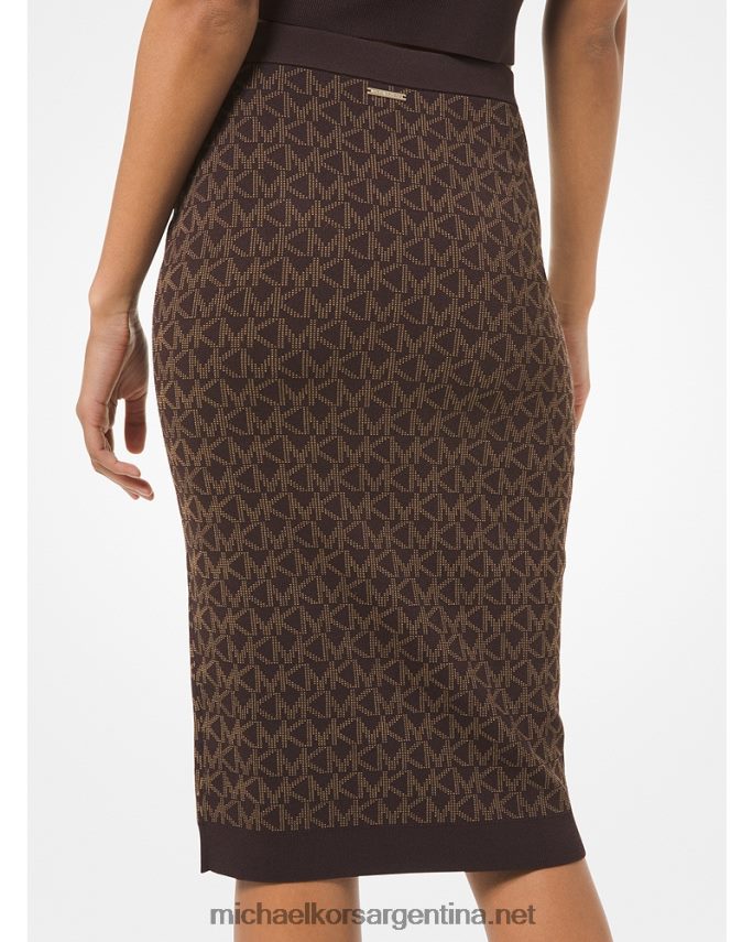 mujer chocolate falda tubo con logo en jacquard Michael Kors T46HB0610