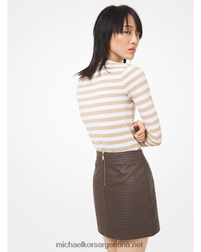 mujer chocolate minifalda de piel granulada con logo estampado Michael Kors T46HB0615