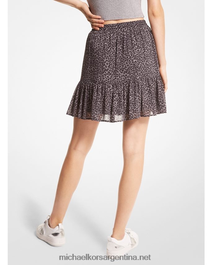 mujer gris malaquita falda de georgette con estampado de leopardo y volantes Michael Kors T46HB0608