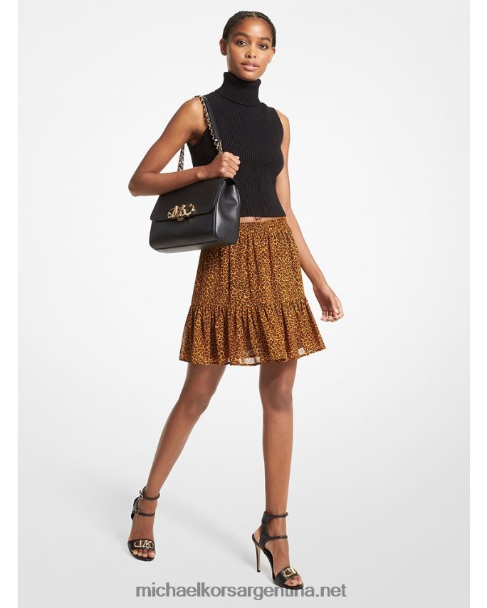 mujer maravilla falda de georgette con estampado de leopardo y volantes Michael Kors T46HB0607