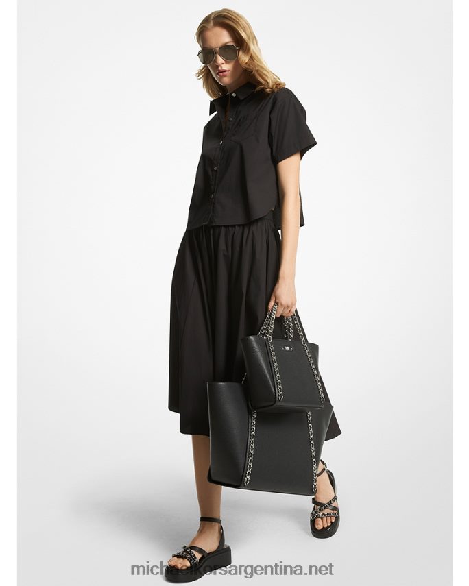 mujer negro falda midi de popelina de algodón orgánico elástico Michael Kors T46HB0581