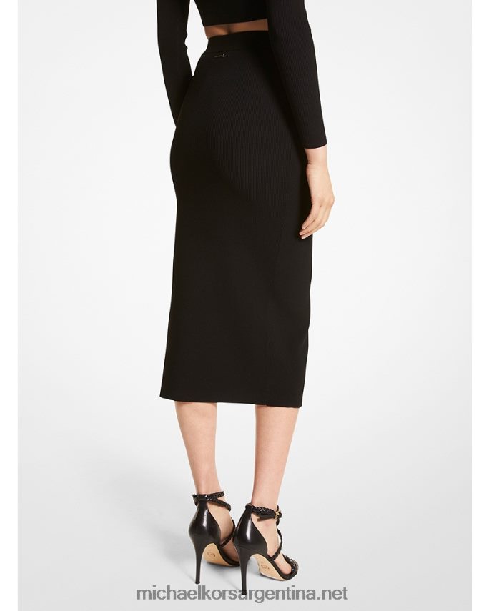 mujer negro falda tubo de canalé en mezcla de viscosa con botones y logo Michael Kors T46HB0611