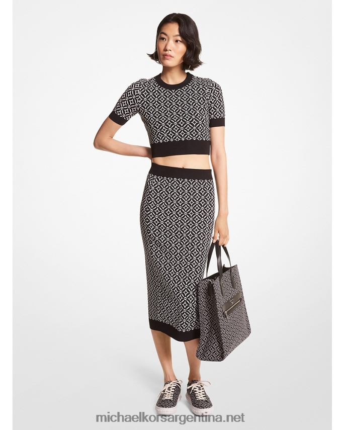 mujer negro/hueso falda tubo con logo en jacquard Michael Kors T46HB0606