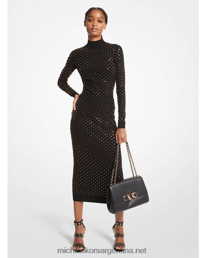 mujer oro negro falda lápiz de viscosa elástica con tachuelas Michael Kors T46HB0602