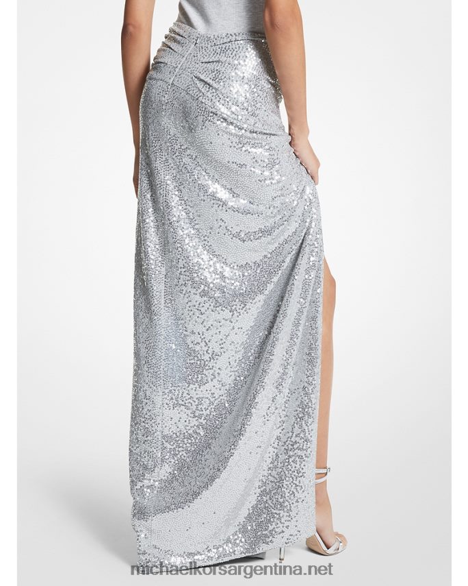 unisexo Perla gris falda pareo de jersey elástico con lentejuelas bordadas a mano Michael Kors T46HB03458