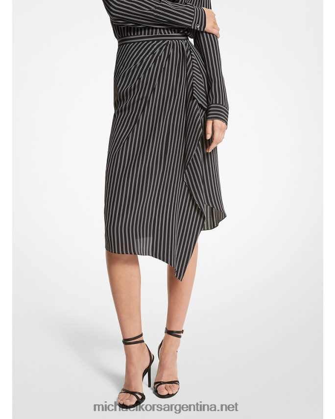 unisexo blanco negro falda drapeada de crepé de China de seda a rayas de la colección Michael Kors T46HB03420