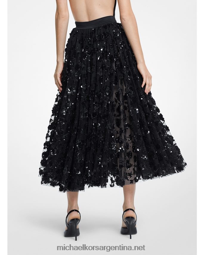 unisexo negro falda circular de tul paillette bordada a mano Michael Kors T46HB03738
