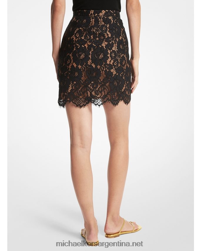 unisexo negro minifalda de mezcla de algodón con encaje floral Michael Kors T46HB03405