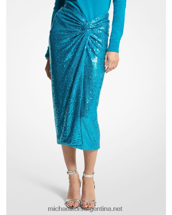 unisexo turquesa falda pareo de jersey elástico con lentejuelas bordadas a mano Michael Kors T46HB03539