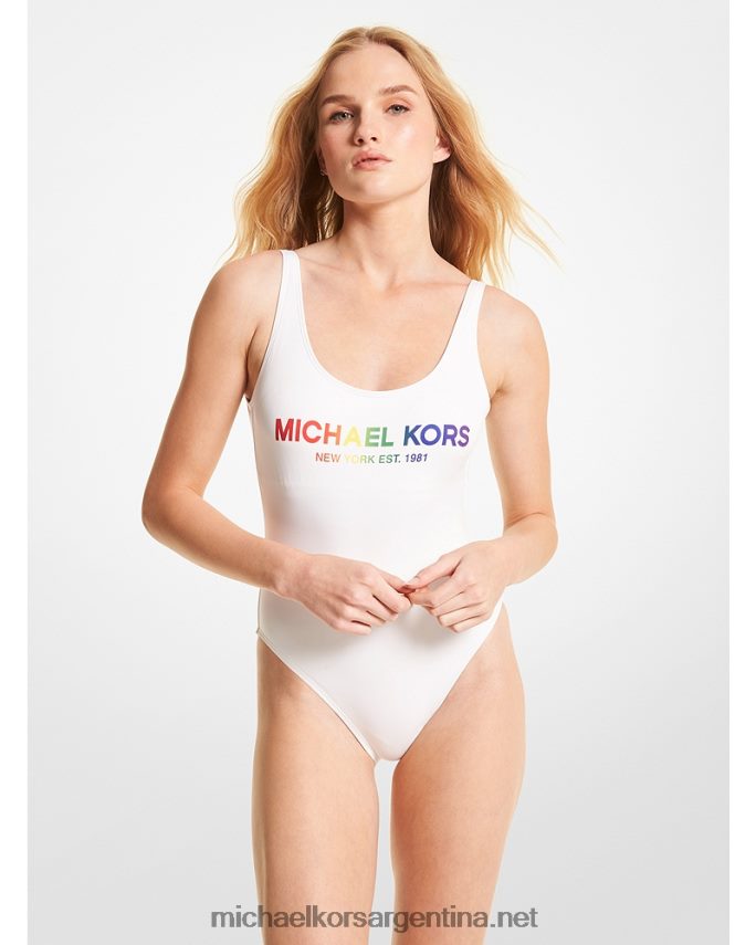 mujer blanco bañador con logo orgullo Michael Kors T46HB0550