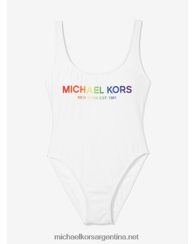 mujer blanco bañador con logo orgullo Michael Kors T46HB0550