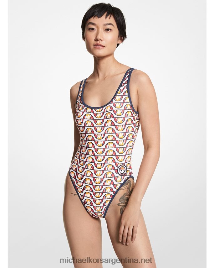 mujer blanco bañador de nailon elástico con logo de mk x ellesse Michael Kors T46HB0574