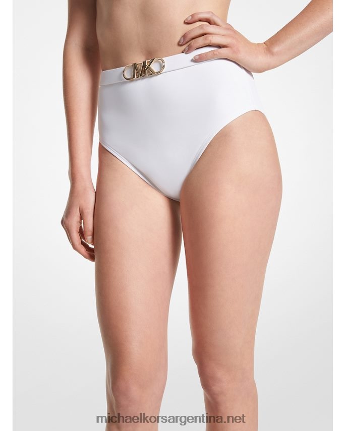 mujer blanco braguita de bikini de nailon elástico con cintura alta y cinturón Michael Kors T46HB0530