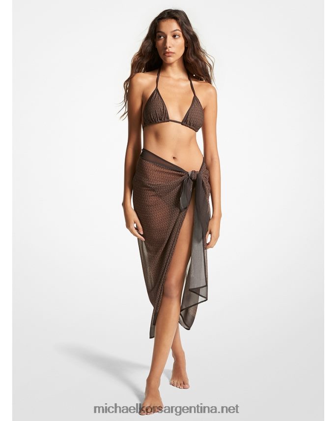 mujer chocolate pareo de gasa con logo Michael Kors T46HB0551