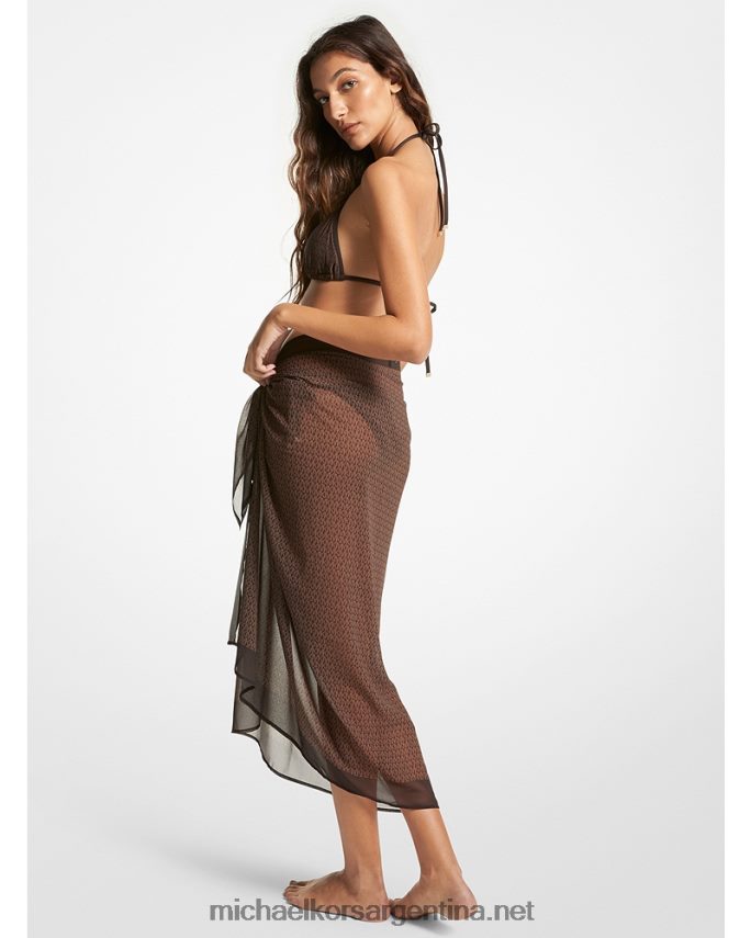 mujer chocolate pareo de gasa con logo Michael Kors T46HB0551