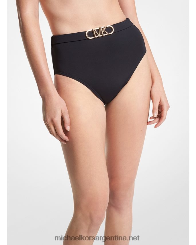 mujer negro braguita de bikini de nailon elástico con cintura alta y cinturón Michael Kors T46HB0532