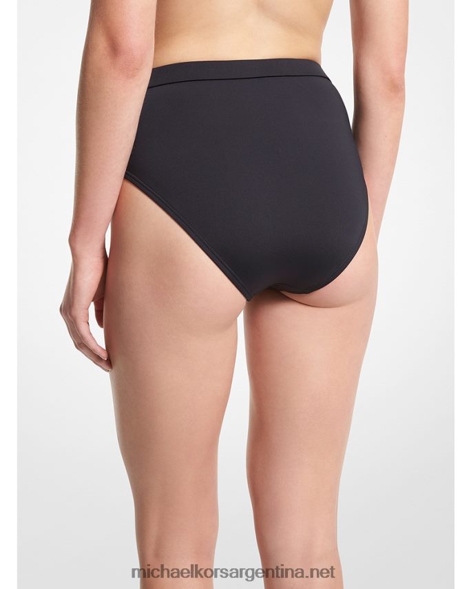 mujer negro braguita de bikini de nailon elástico con cintura alta y cinturón Michael Kors T46HB0532