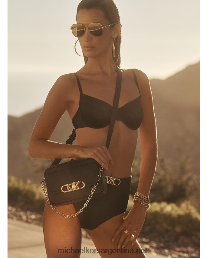 mujer negro top de bikini de nailon elástico con aros Michael Kors T46HB0531