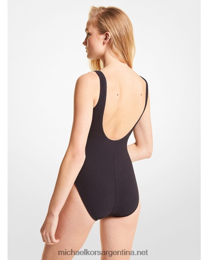 mujer negro traje de baño elástico texturizado con detalles Michael Kors T46HB0557