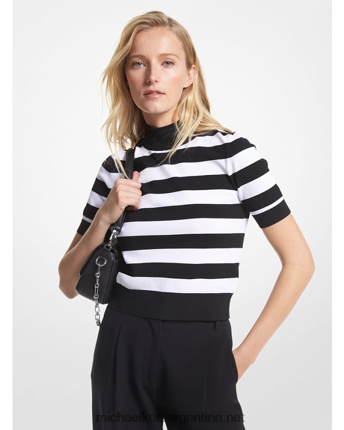 mujer blanco negro top tejido a rayas Michael Kors T46HB0419