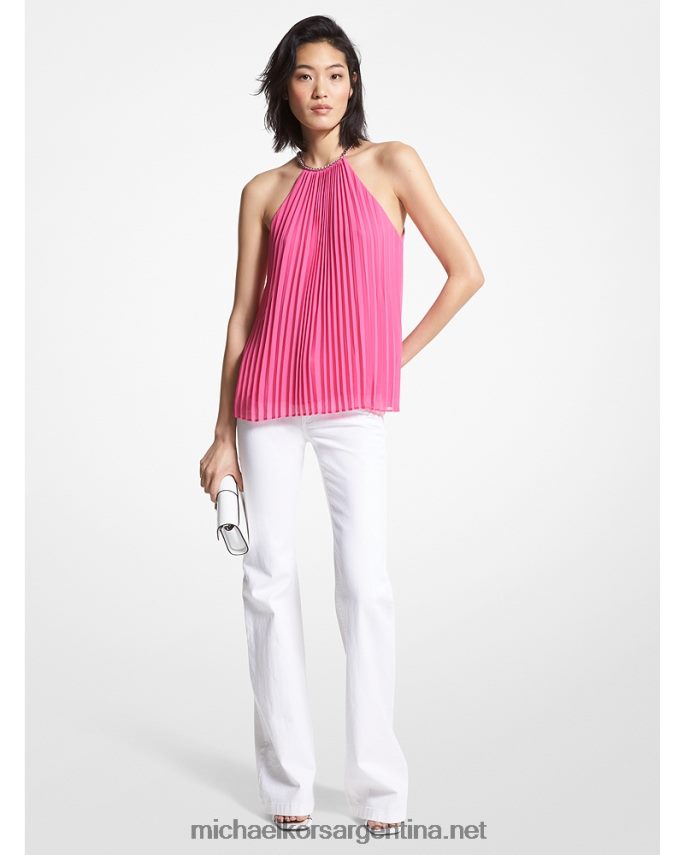 mujer cereza top plisado de georgette con cadena Michael Kors T46HB0446