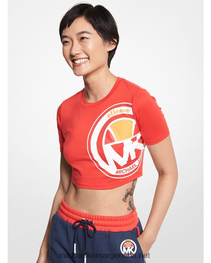 mujer llama escarlata top corto de algodón orgánico con logo de mk x ellesse Michael Kors T46HB0475