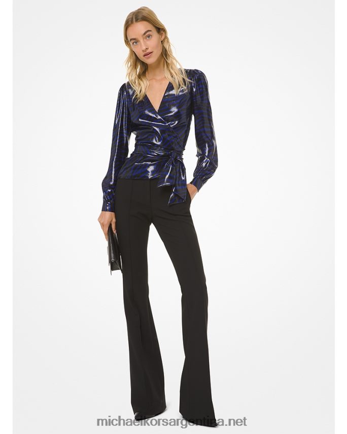 mujer negro/azul crepúsculo top cruzado de satén con mezcla de seda y tigre Michael Kors T46HB0477