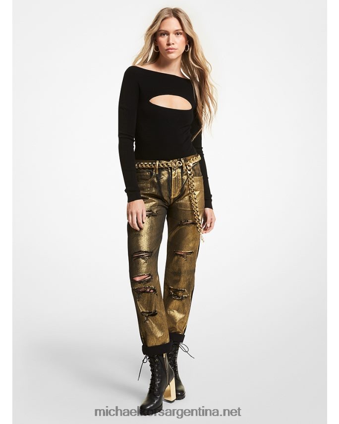 mujer negro body de canalé de mezcla de lana merino con aberturas Michael Kors T46HB0462