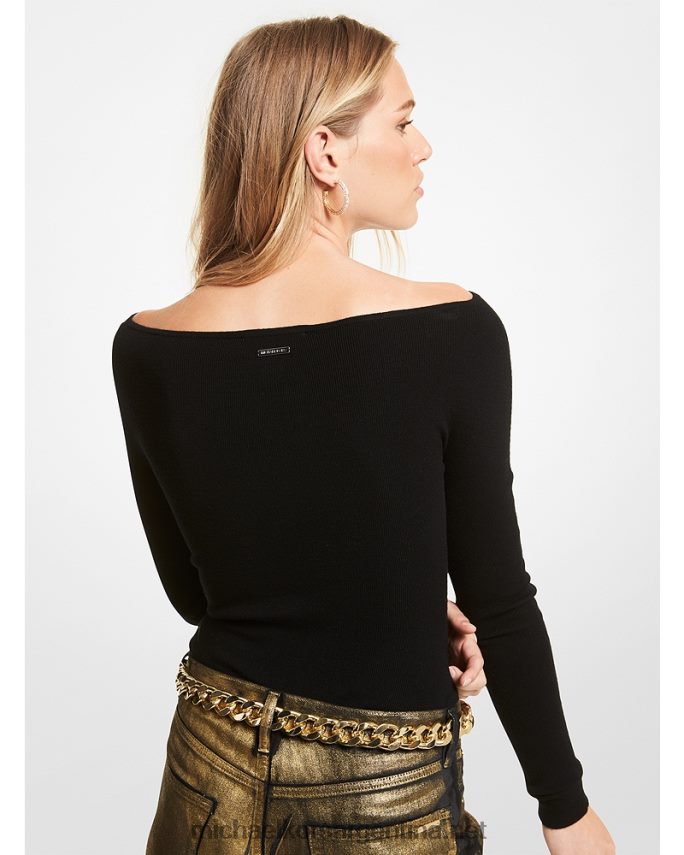 mujer negro body de canalé de mezcla de lana merino con aberturas Michael Kors T46HB0462