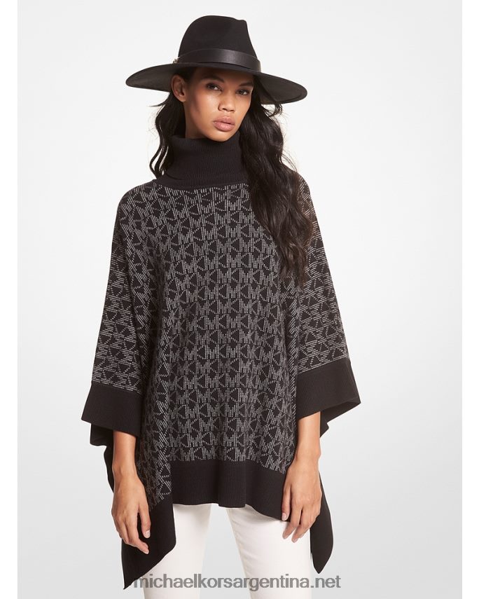 mujer negro/hueso poncho con logo en jacquard y cuello alto Michael Kors T46HB0441