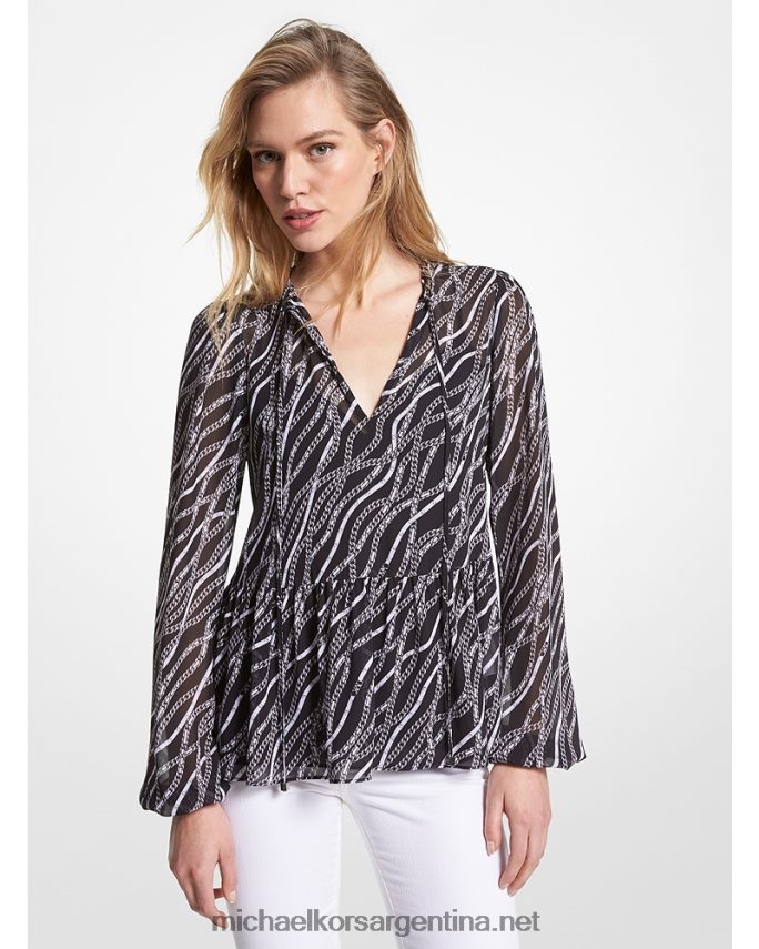 mujer negro túnica de georgette con estampado de estado Michael Kors T46HB0421