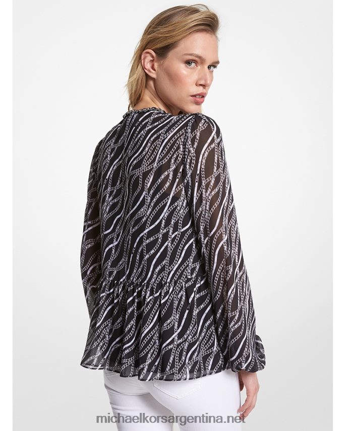 mujer negro túnica de georgette con estampado de estado Michael Kors T46HB0421