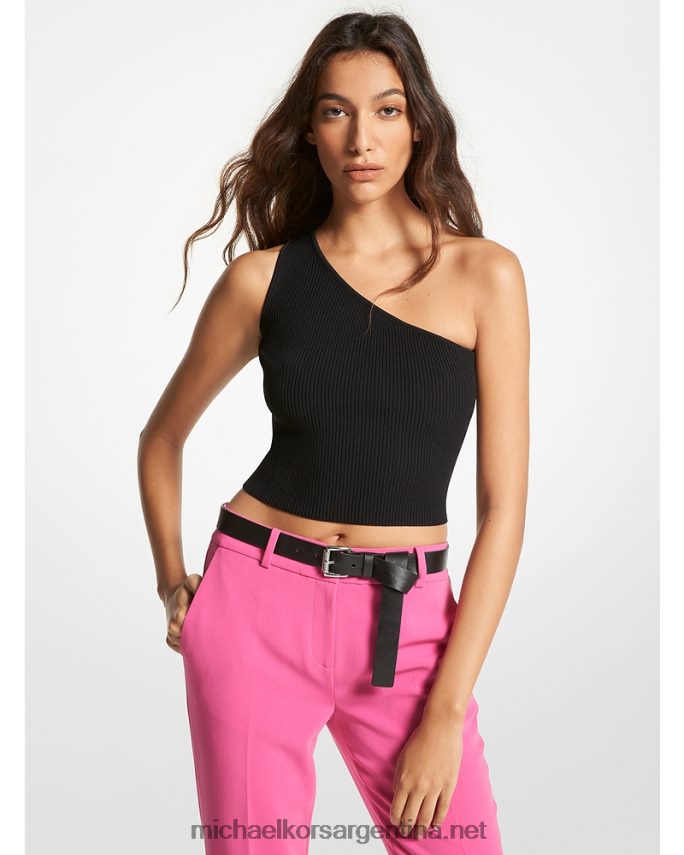 mujer negro top corto de punto de canalé con un solo hombro Michael Kors T46HB0480