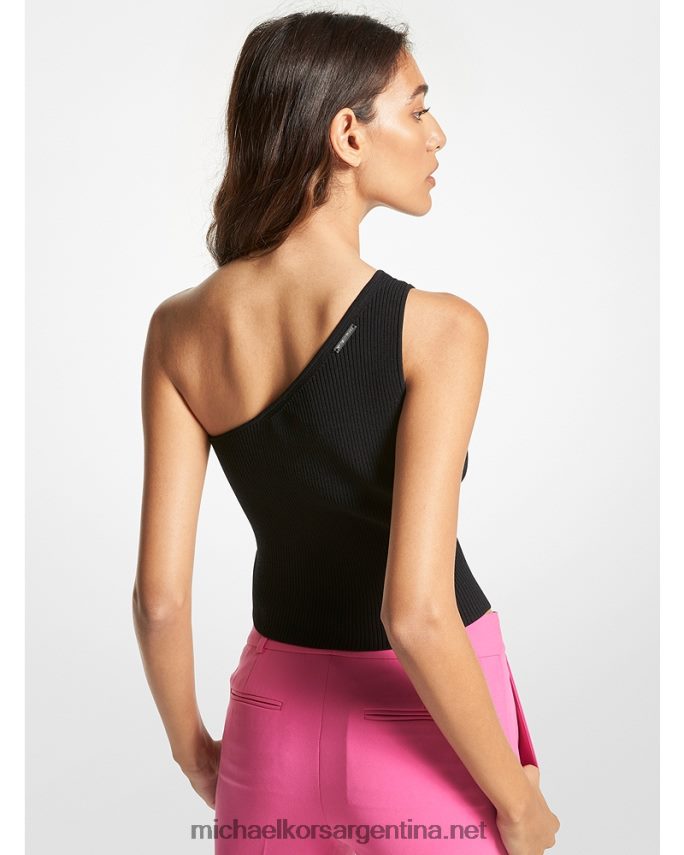 mujer negro top corto de punto de canalé con un solo hombro Michael Kors T46HB0480