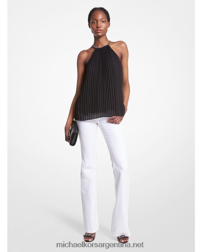 mujer negro top plisado de georgette con cadena Michael Kors T46HB0448