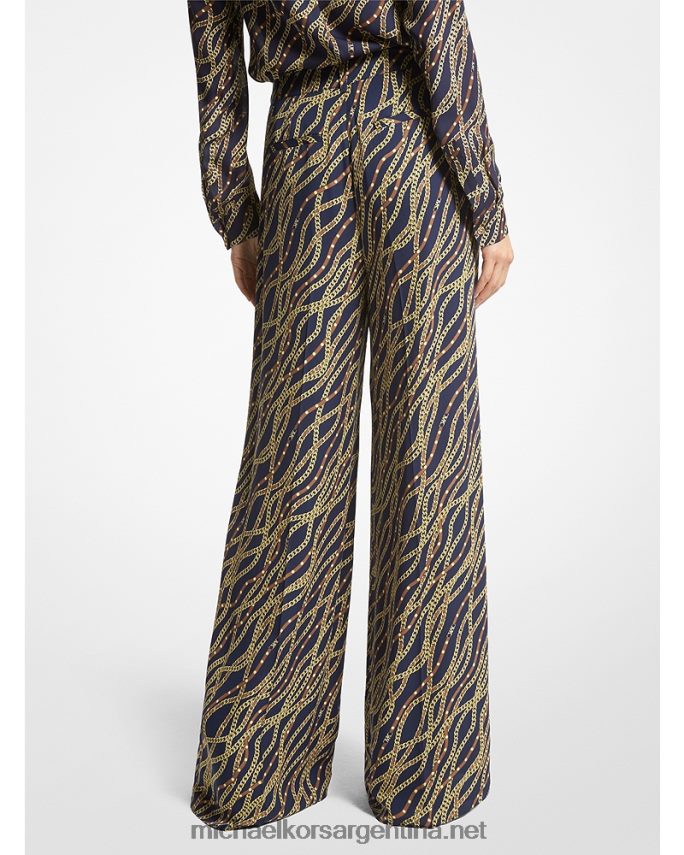 mujer azul medianoche pantalones anchos de georgette con estampado de estado Michael Kors T46HB0484