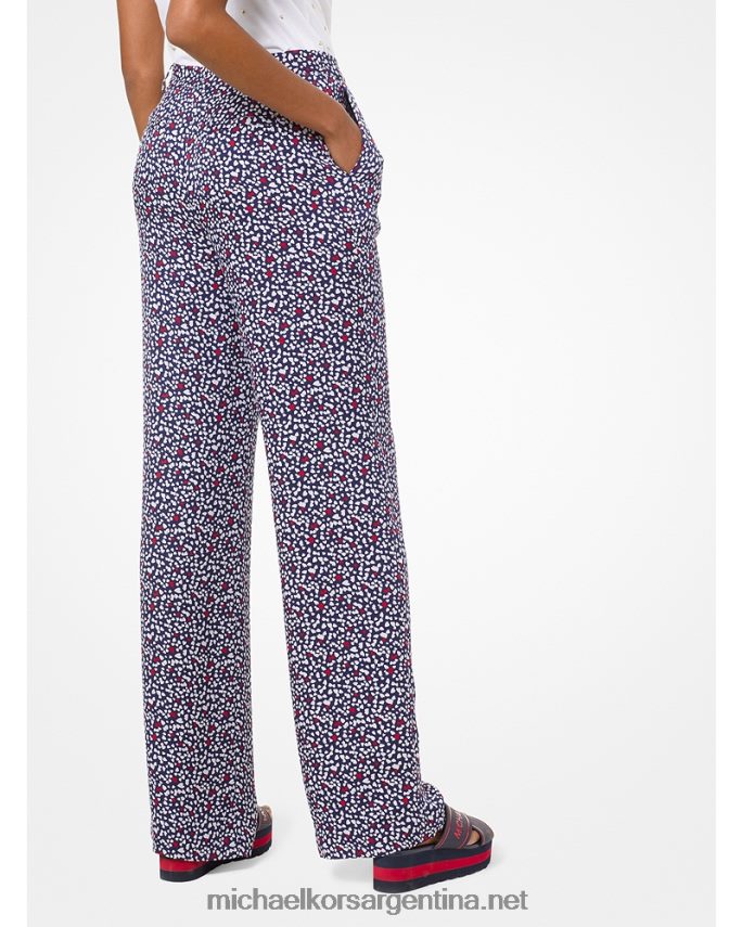mujer blanco/azul marino verdadero pantalones de pijama de georgette de seda con estampado de corazones Michael Kors T46HB0519
