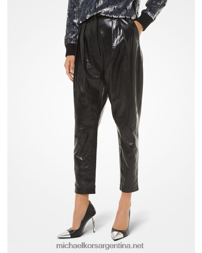 mujer negro pantalones de cuero plisados Michael Kors T46HB0517