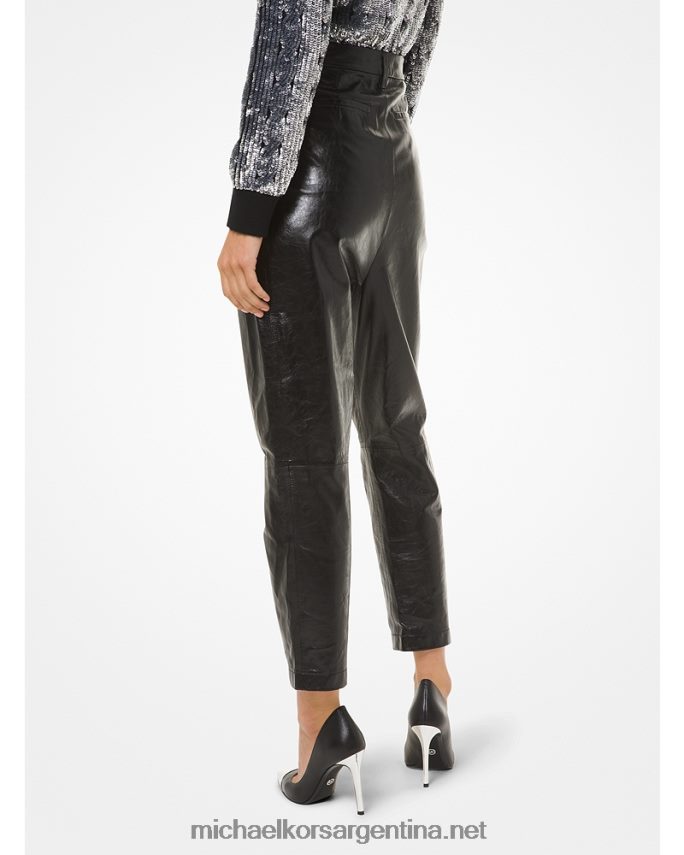 mujer negro pantalones de cuero plisados Michael Kors T46HB0517