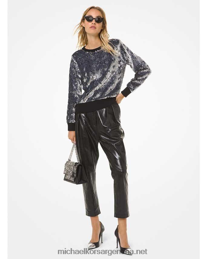 mujer negro pantalones de cuero plisados Michael Kors T46HB0517