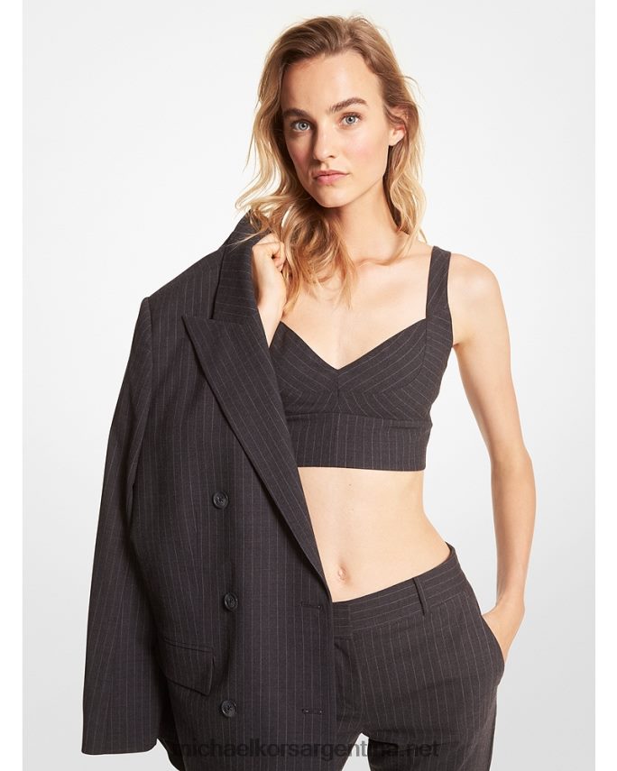 mujer brezo de carbón sujetador de lana de franela elástica con rayas diplomáticas Michael Kors T46HB0457